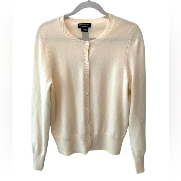 100% Cashmere Button Cardigan Sweater Vtg Lord&Taylor Womens Large Ivory Cream - Picture 1 of 4